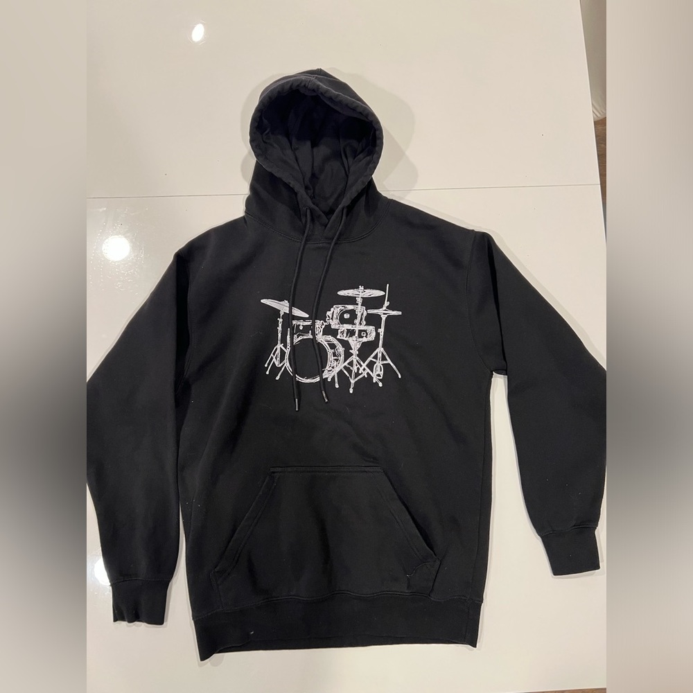 Black Hoodie with Drum Set Graphic size medium